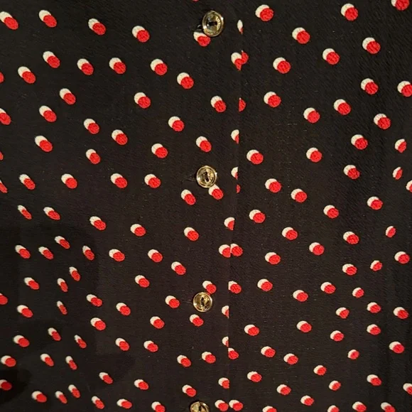 Elegant Ivy Ridge Black Button Front Blouse with Red & White Dots - Picture 4 of 4